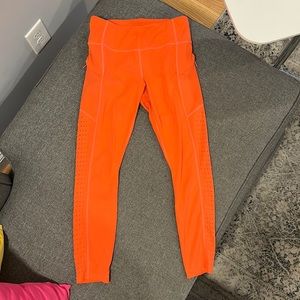 Athleta orange contender 7/8 tights leggings with pockets small